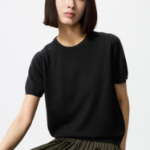 Uniqlo Шерстяной свитер с круглым вырезом и короткими рукавами