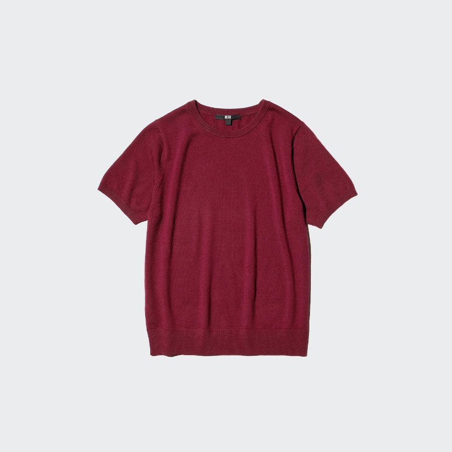 Uniqlo Шерстяной свитер с круглым вырезом и короткими рукавами