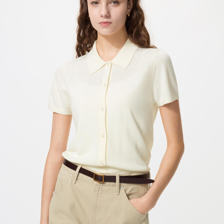 Uniqlo Кардиган-поло с короткими рукавами из смеси мериносовой шерсти