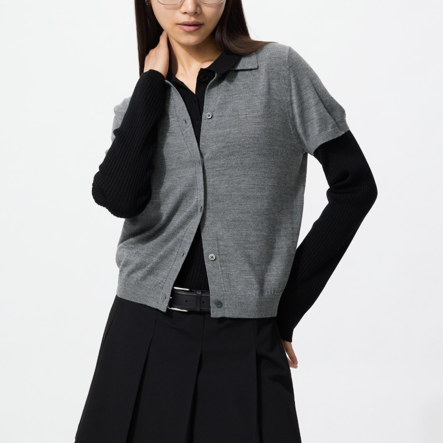 Uniqlo Кардиган-поло с короткими рукавами из смеси мериносовой шерсти