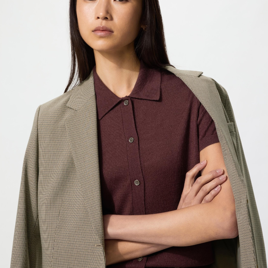 Uniqlo Кардиган-поло с короткими рукавами из смеси мериносовой шерсти