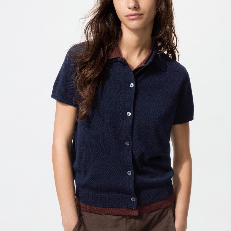 Uniqlo Кардиган-поло с короткими рукавами из смеси мериносовой шерсти