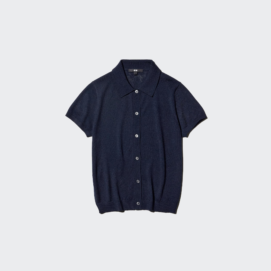 Uniqlo Кардиган-поло с короткими рукавами из смеси мериносовой шерсти