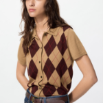 Uniqlo Кардиган-поло с короткими рукавами из смеси мериносовой шерсти, узор аргайл