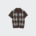 Uniqlo Кардиган-поло с короткими рукавами из смеси мериносовой шерсти, узор аргайл