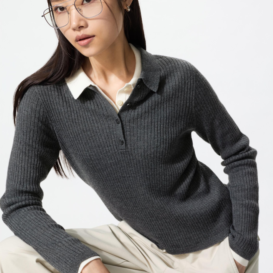 Uniqlo Свитер-поло 3D вязки из смеси мериносовой шерсти
