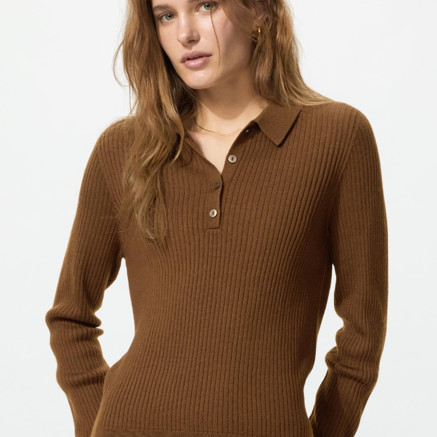 Uniqlo Свитер-поло 3D вязки из смеси мериносовой шерсти