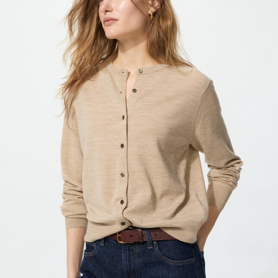 Uniqlo Мериносовый кардиган с круглым вырезом
