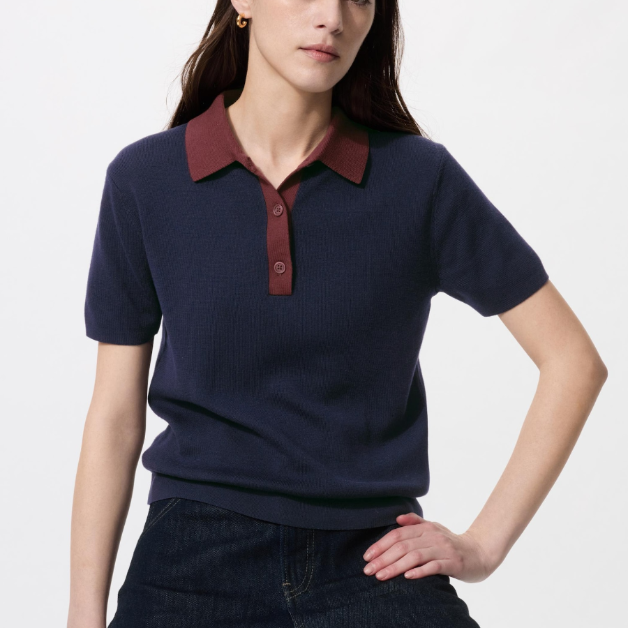 Uniqlo Трикотажное поло с короткими рукавами и контрастными вставками