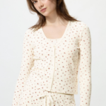 Uniqlo Кардиган в рубчик с V-образным вырезом и цветочным принтом