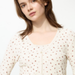 Uniqlo Кардиган в рубчик с V-образным вырезом и цветочным принтом