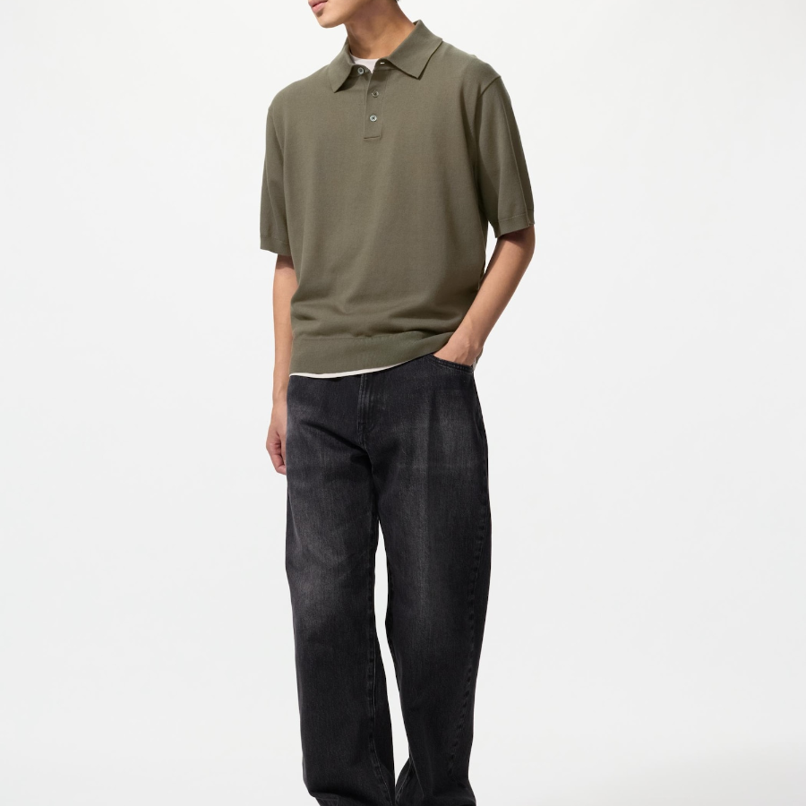 Uniqlo Трикотажный свитер-поло с коротким рукавом