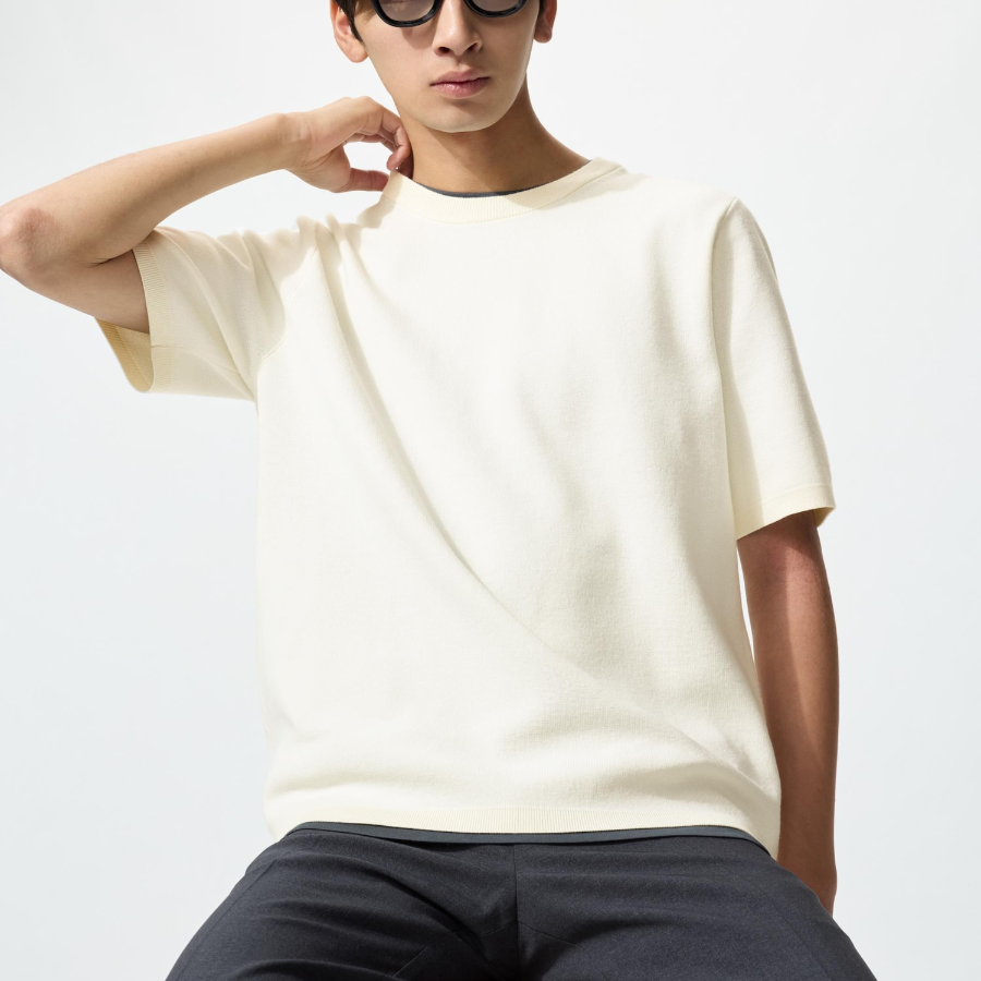 Uniqlo Трикотажная футболка в рубчик с коротким рукавом