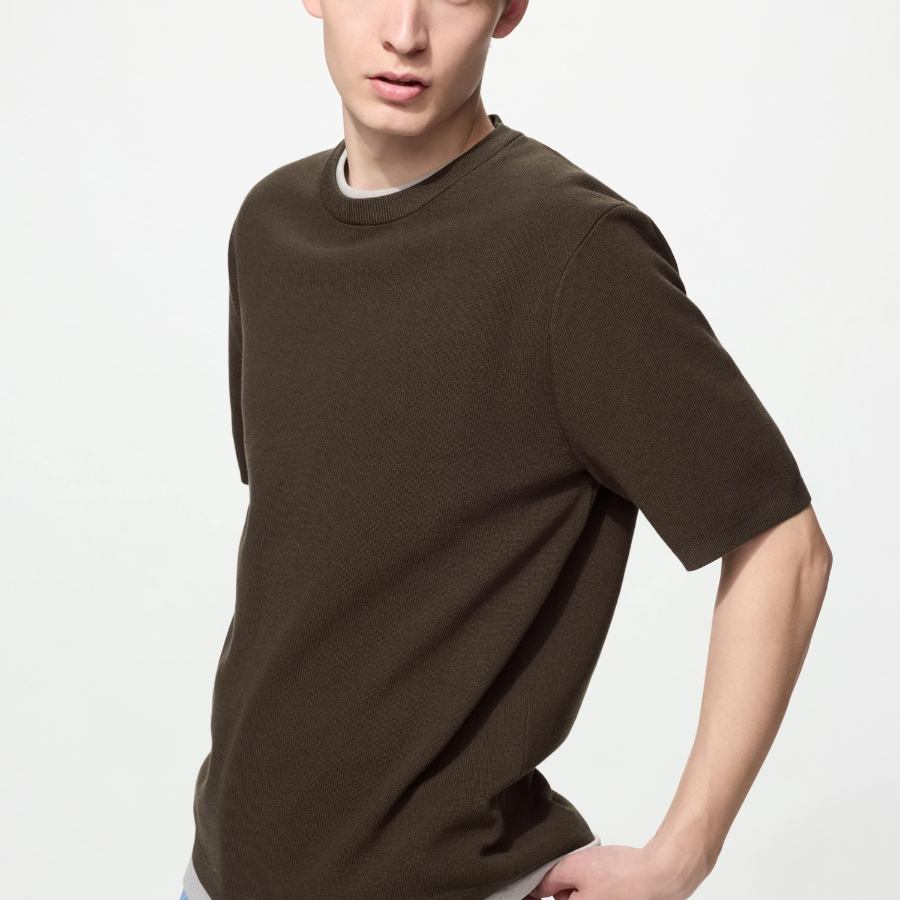 Uniqlo Трикотажная футболка в рубчик с коротким рукавом