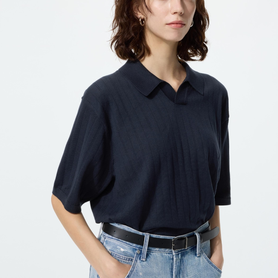 Uniqlo Трикотажный джемпер-поло с короткими рукавами
