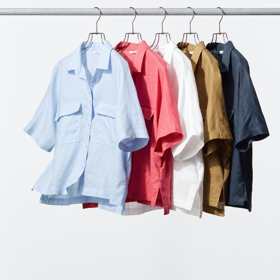Uniqlo Свободная рубашка из премиального льна с воротником-скиппером