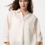 Uniqlo Премиальная льняная рубашка с воротником-скейпером и рукавами 7/8