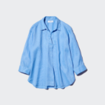 Uniqlo Премиальная льняная рубашка с воротником-скейпером и рукавами 7/8