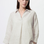 Uniqlo Рубашка из премиального льна с открытым воротом и рукавами 3/4