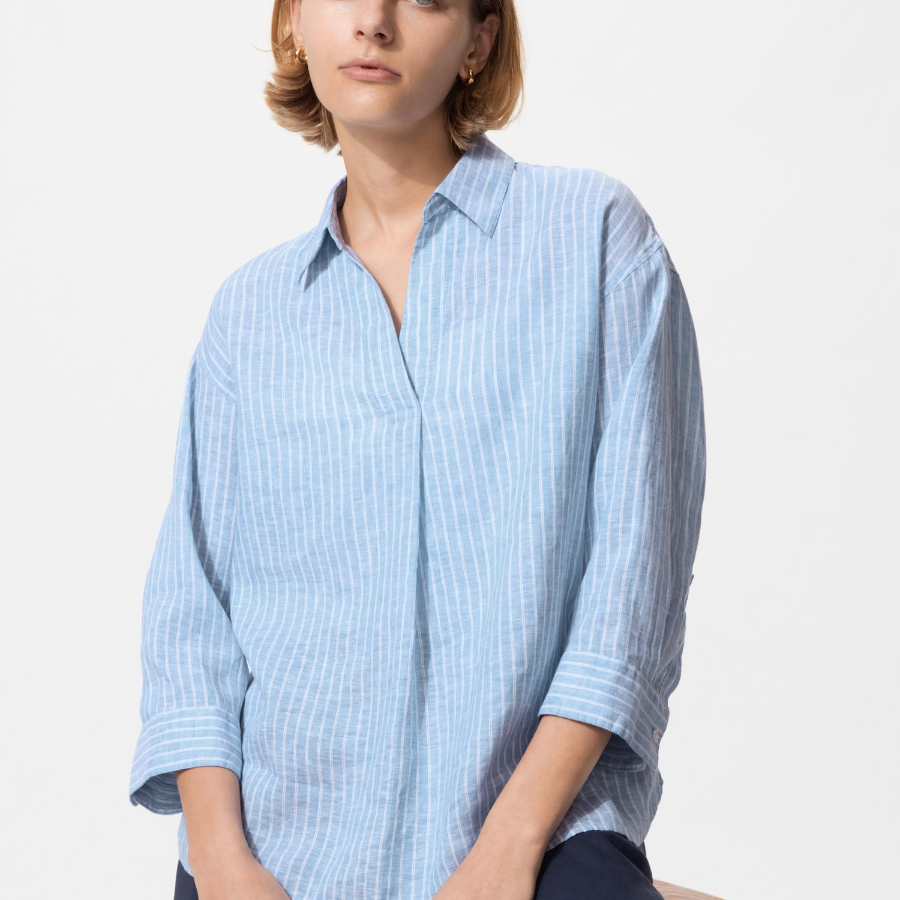 Uniqlo Рубашка из премиального льна с открытым воротом и рукавами 3/4