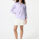 Uniqlo Рубашка из премиального льна с открытым воротом и рукавами 3/4