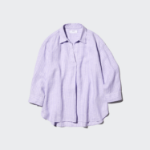 Uniqlo Рубашка из премиального льна с открытым воротом и рукавами 3/4
