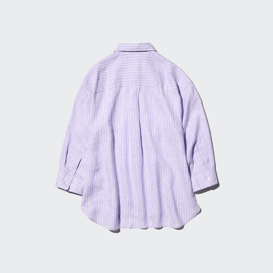 Uniqlo Рубашка из премиального льна с открытым воротом и рукавами 3/4