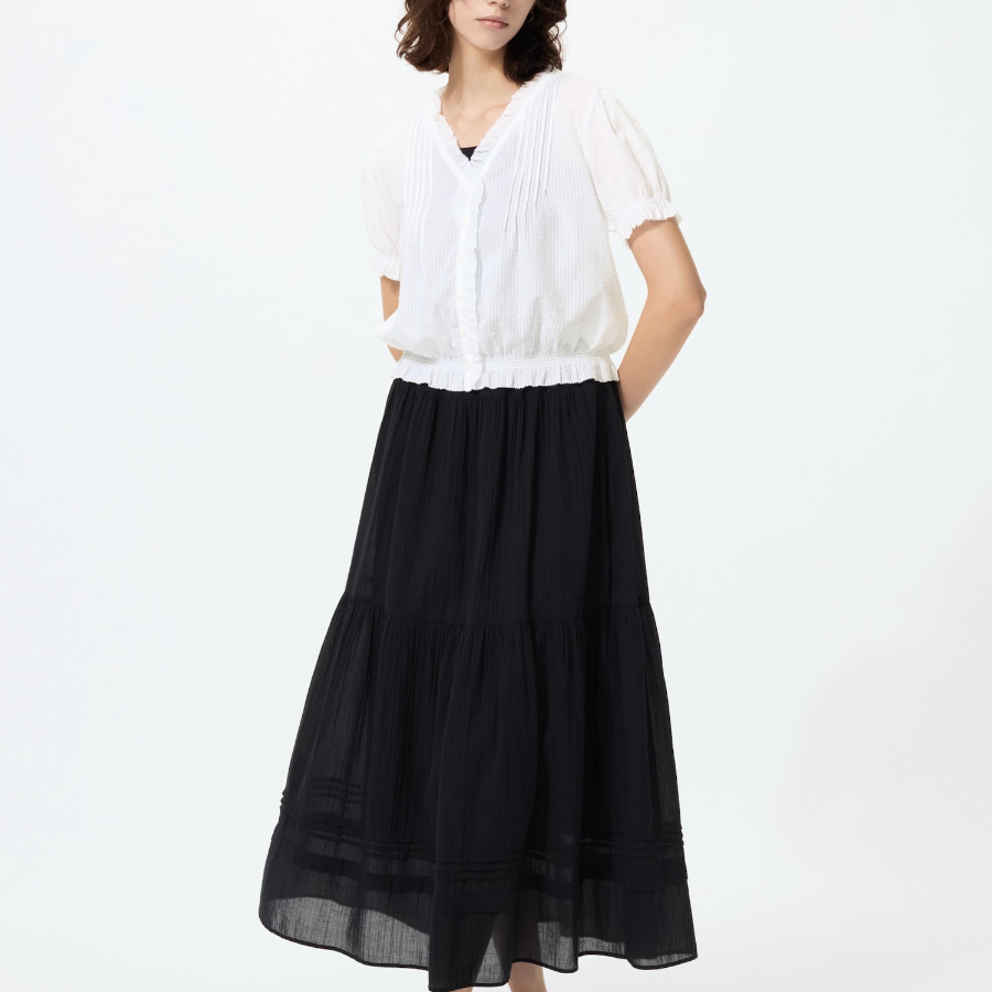 Uniqlo Хлопковая блузка с V-образным вырезом и короткими рукавами