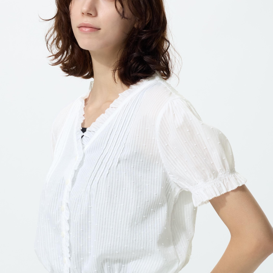 Uniqlo Хлопковая блузка с V-образным вырезом и короткими рукавами