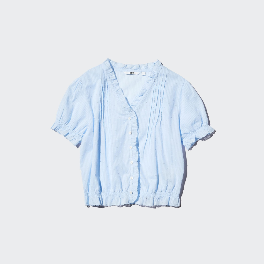 Uniqlo Хлопковая блузка с V-образным вырезом и короткими рукавами