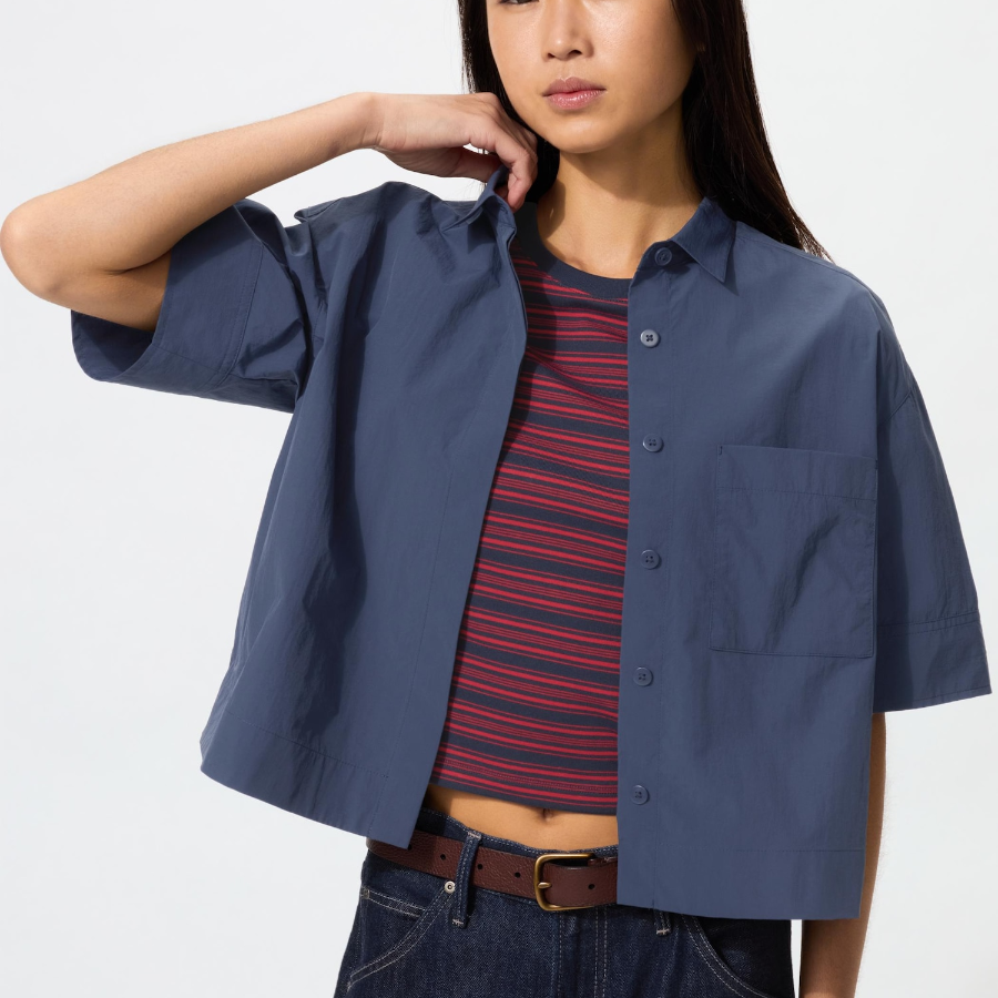 Uniqlo Нейлоновая рубашка свободного кроя с рукавами до локтя