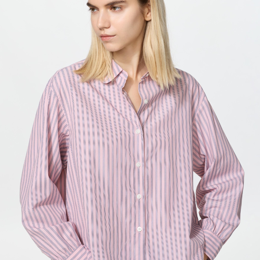 Uniqlo Хлопковая рубашка с объёмными рукавами в полоску