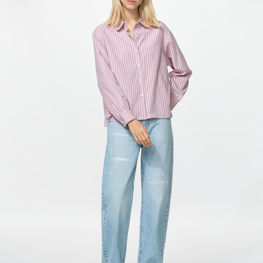 Uniqlo Хлопковая рубашка с объёмными рукавами в полоску
