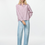 Uniqlo Хлопковая рубашка с объёмными рукавами в полоску