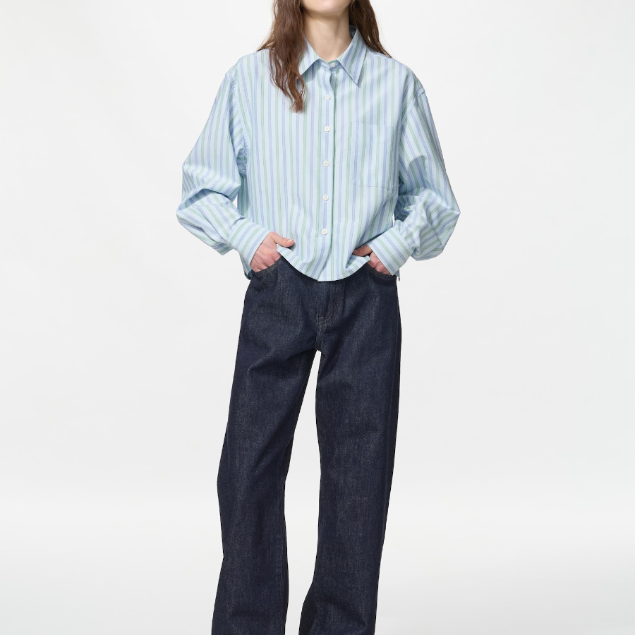 Uniqlo Полосатая оксфордская рубашка свободного кроя