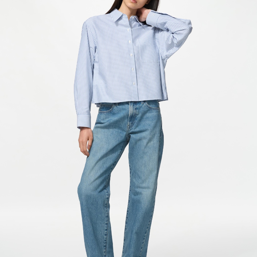 Uniqlo Полосатая оксфордская рубашка свободного кроя