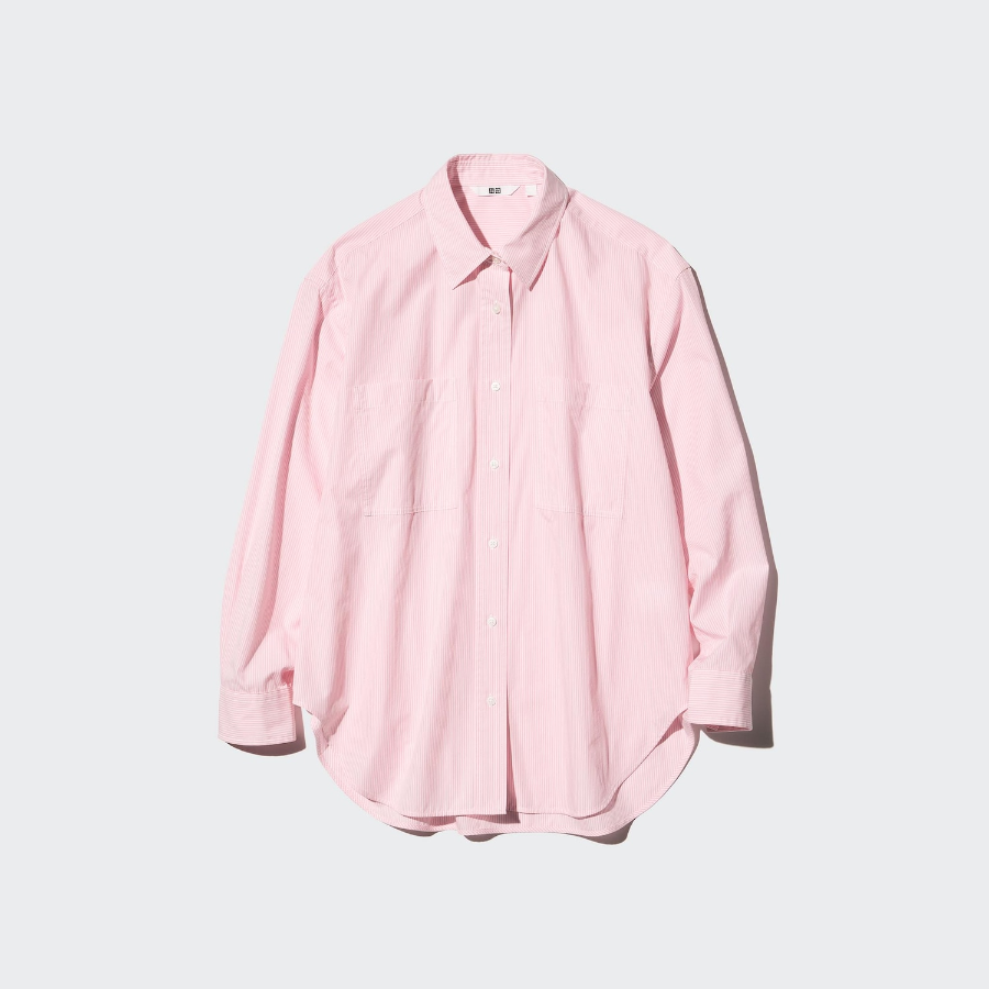 Uniqlo Хлопковая рубашка оверсайз в полоску