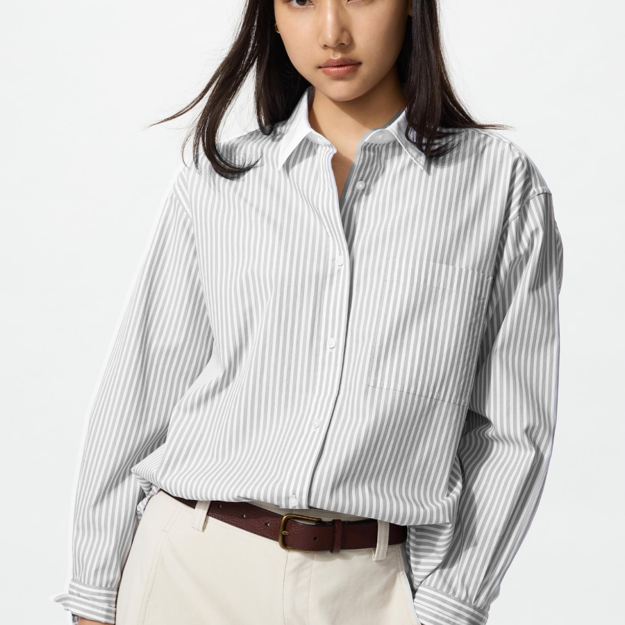 Uniqlo Хлопковая оверсайз-рубашка в полоску