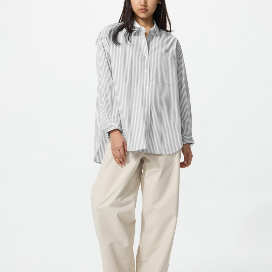 Uniqlo Хлопковая оверсайз-рубашка в полоску