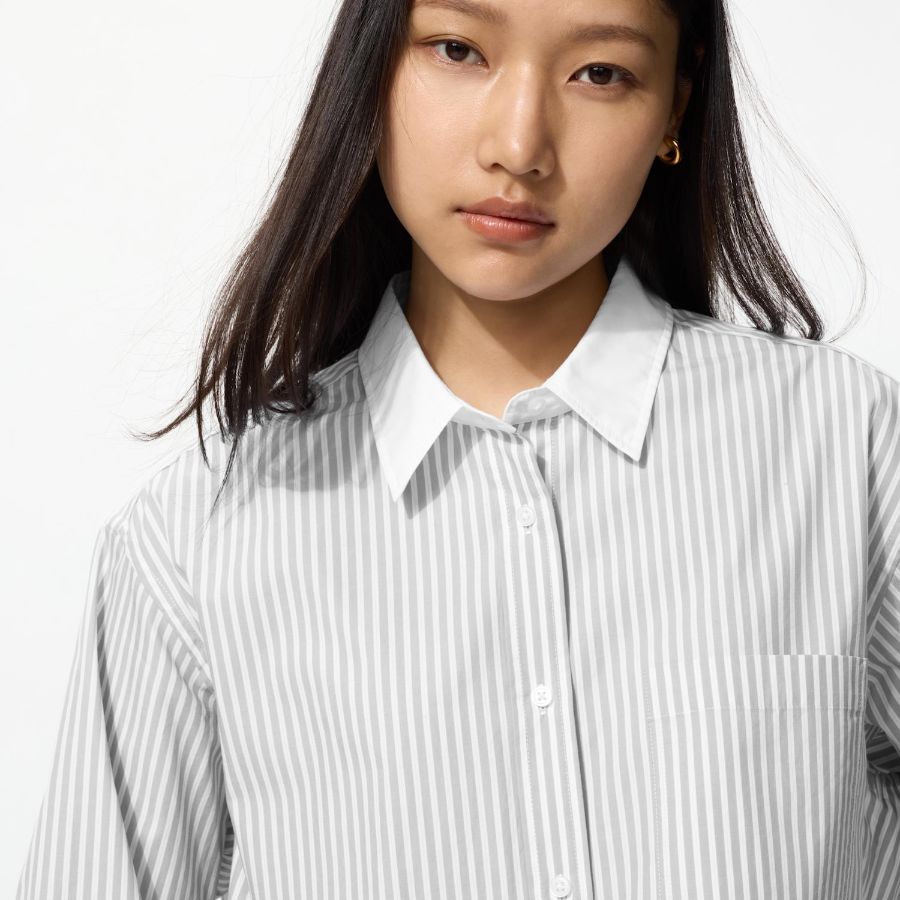 Uniqlo Хлопковая оверсайз-рубашка в полоску