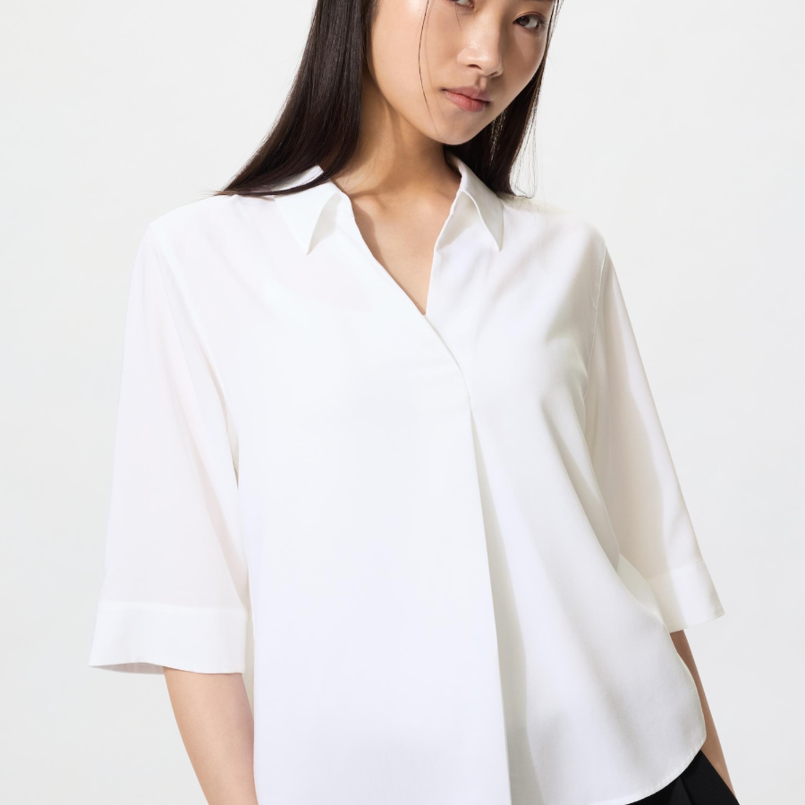 Uniqlo Блузка из вискозы с открытым воротником и рукавами 3/4