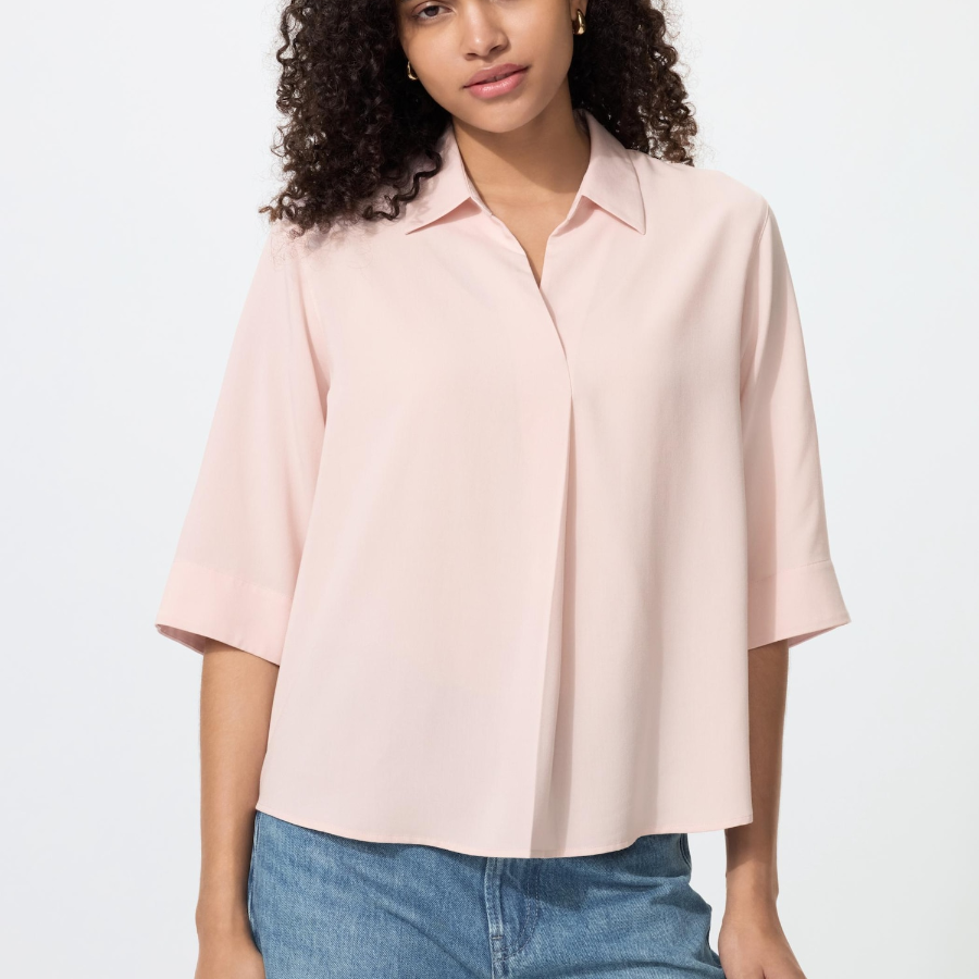 Uniqlo Блузка из вискозы с открытым воротником и рукавами 3/4