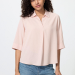 Uniqlo Блузка из вискозы с открытым воротником и рукавами 3/4