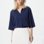 Uniqlo Блузка из вискозы с открытым воротником и рукавами 3/4