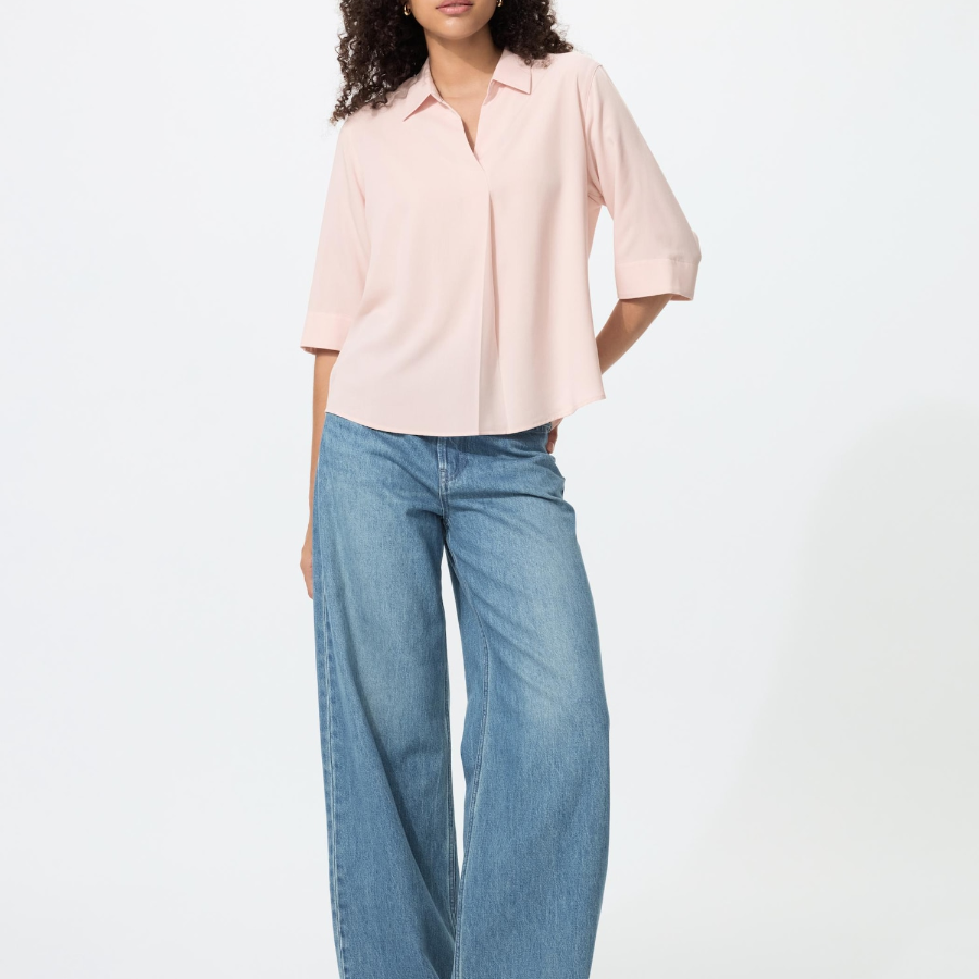 Uniqlo Блузка из вискозы с открытым воротником и рукавами 3/4