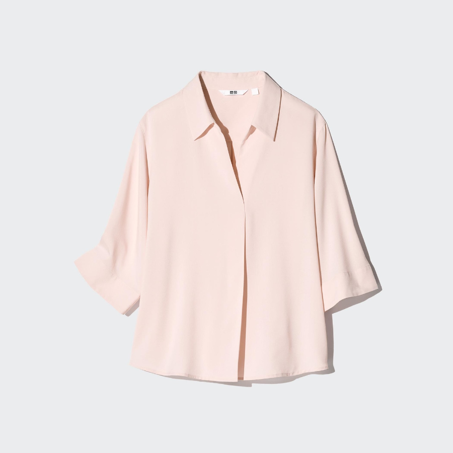 Uniqlo Блузка из вискозы с открытым воротником и рукавами 3/4