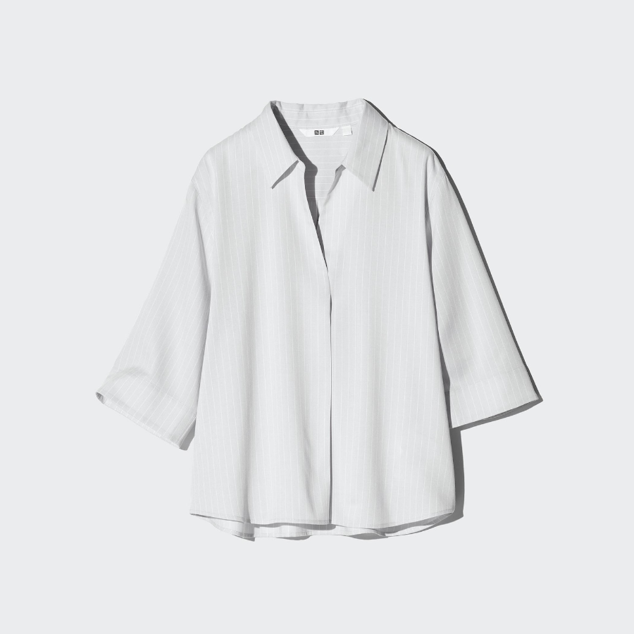 Uniqlo Полосатая блузка из вискозы с воротником и рукавами 3/4