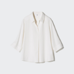 Uniqlo Полосатая блузка из вискозы с открытым воротником и рукавами 3/4