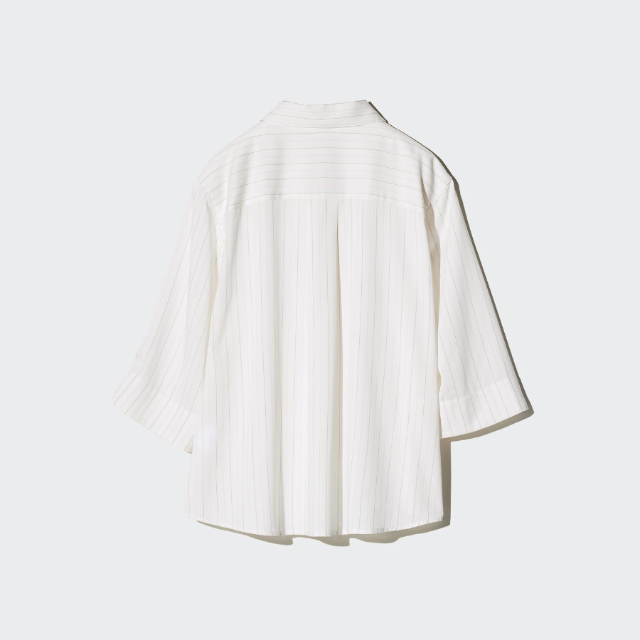 Uniqlo Полосатая блузка из вискозы с открытым воротником и рукавами 3/4