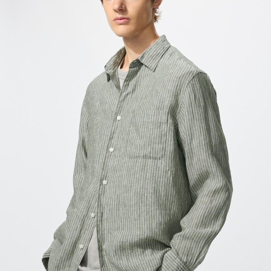 Uniqlo Премиальная льняная рубашка в полоску